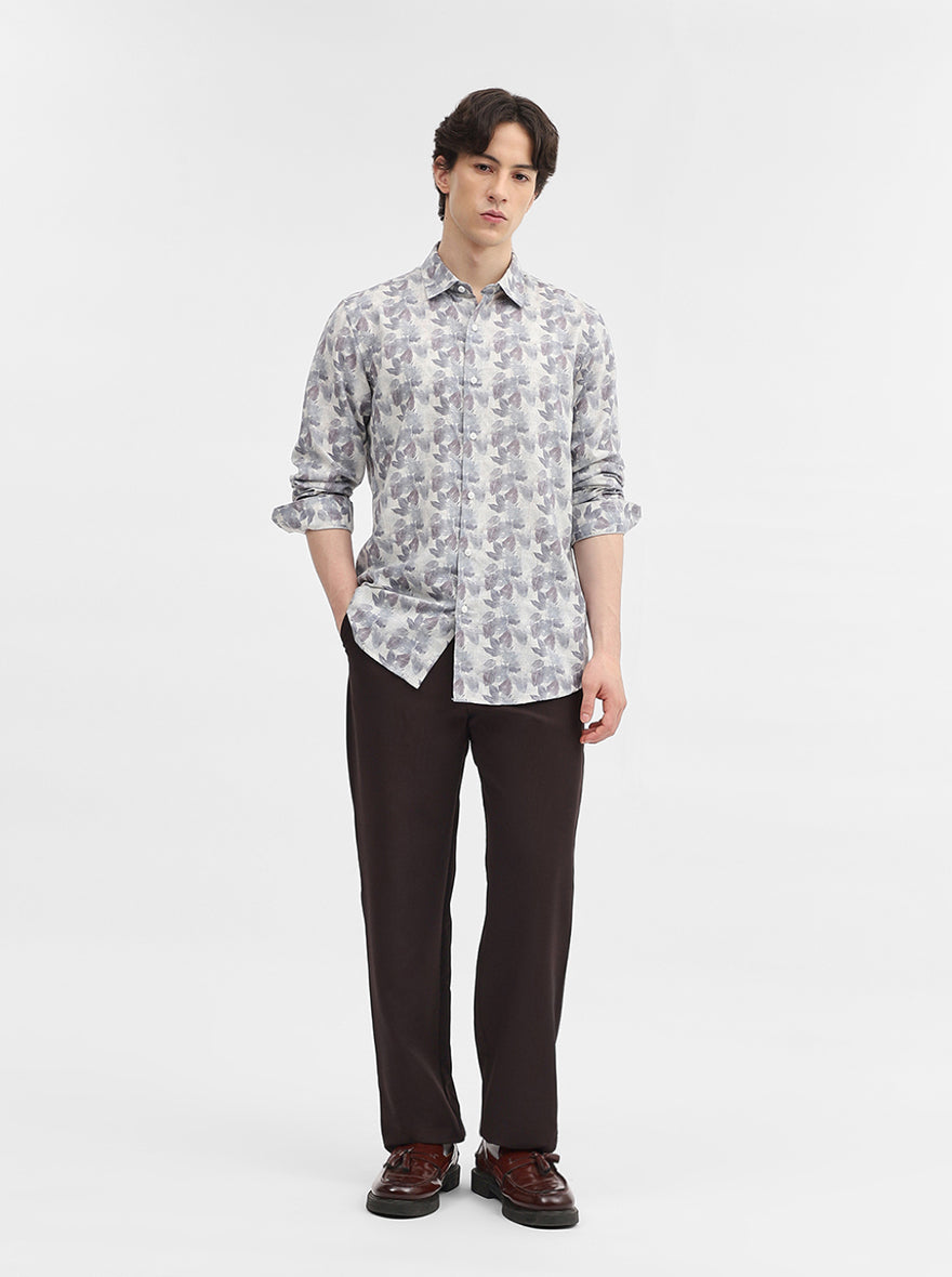 Grey Printed Slim Fit Casual Shirt | JadeBlue