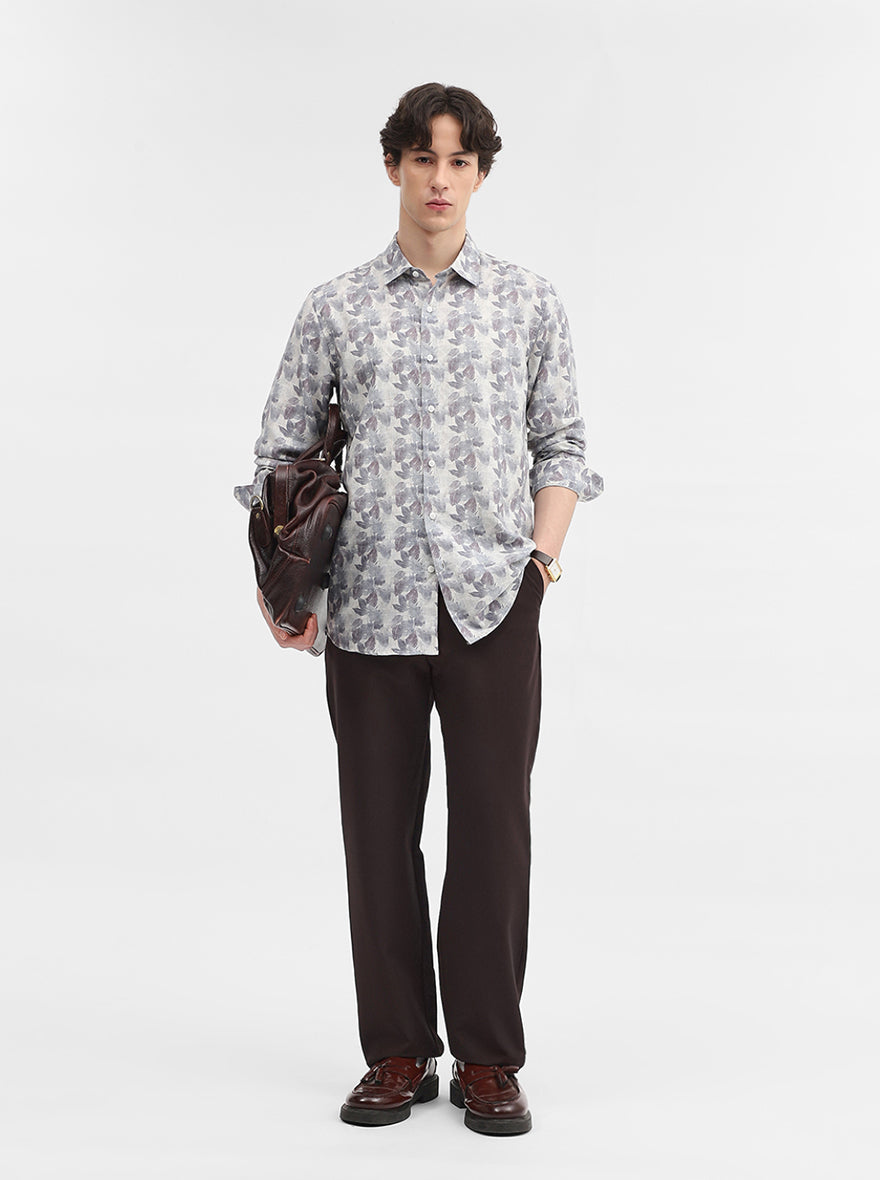 Grey Printed Slim Fit Casual Shirt | JadeBlue