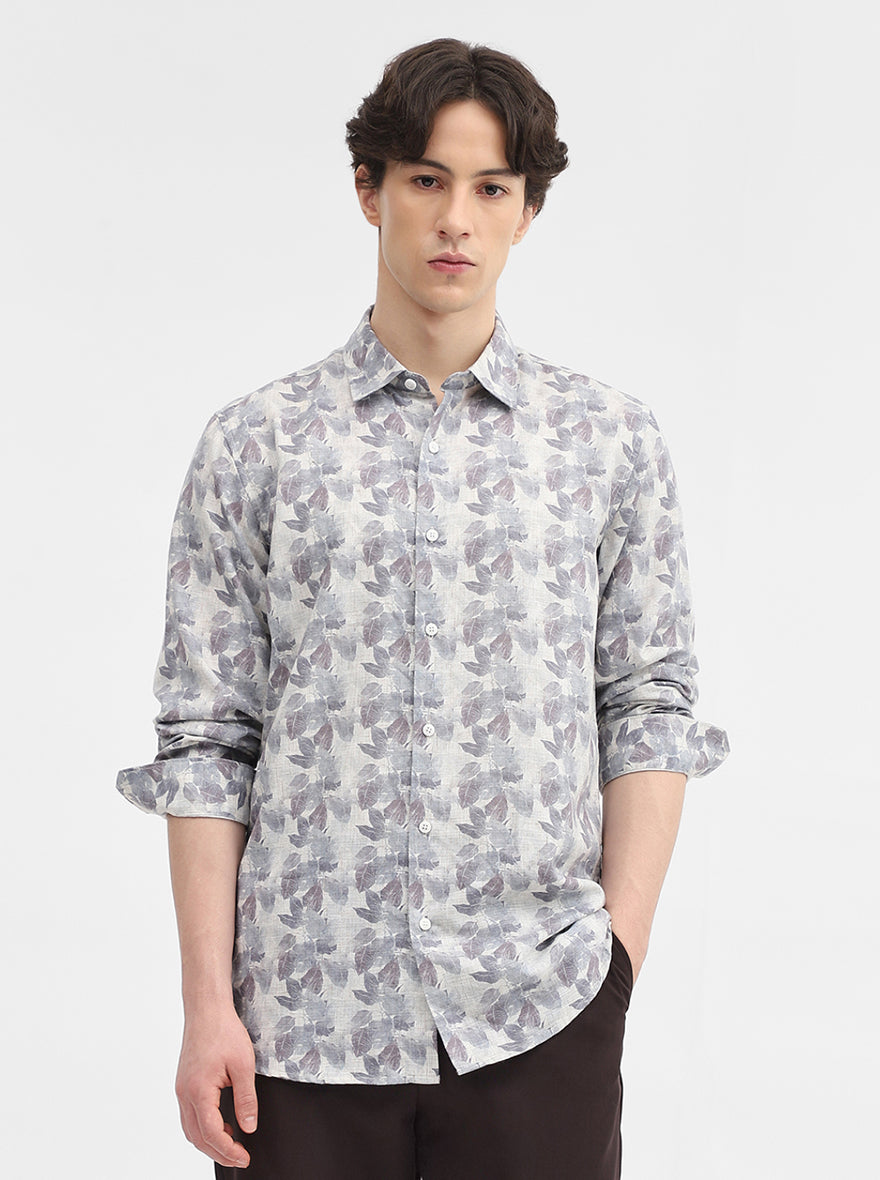 Grey Printed Slim Fit Casual Shirt | JadeBlue