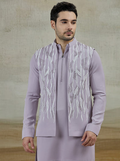 Purple Lilac Embroidered Kurta Pajama with Koti | TULA