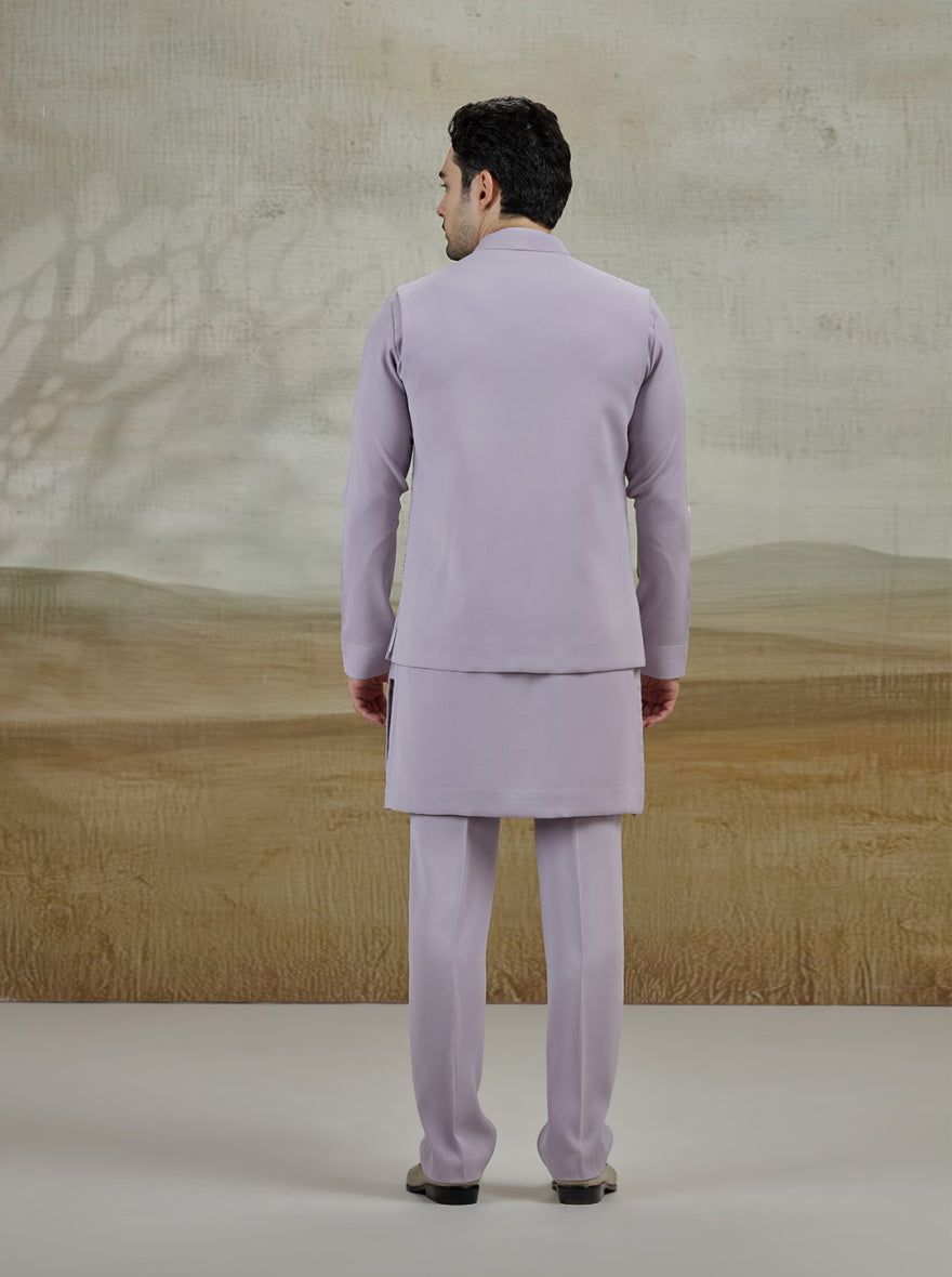Purple Lilac Embroidered Kurta Pajama with Koti | TULA