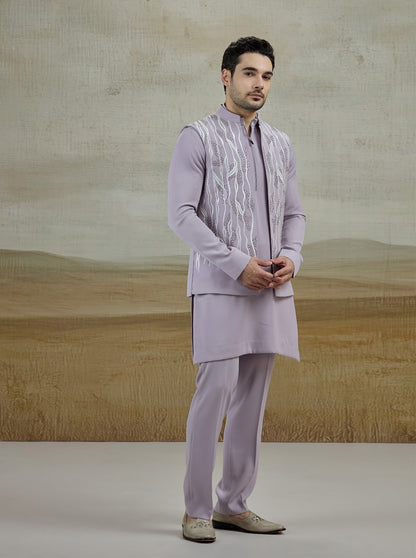 Purple Lilac Embroidered Kurta Pajama with Koti | TULA