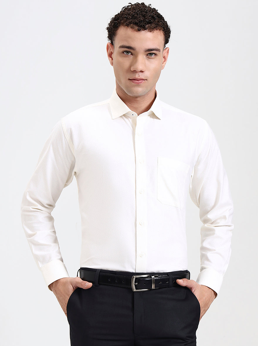 Cream Solid Regular Fit Formal Shirt | JadeBlue