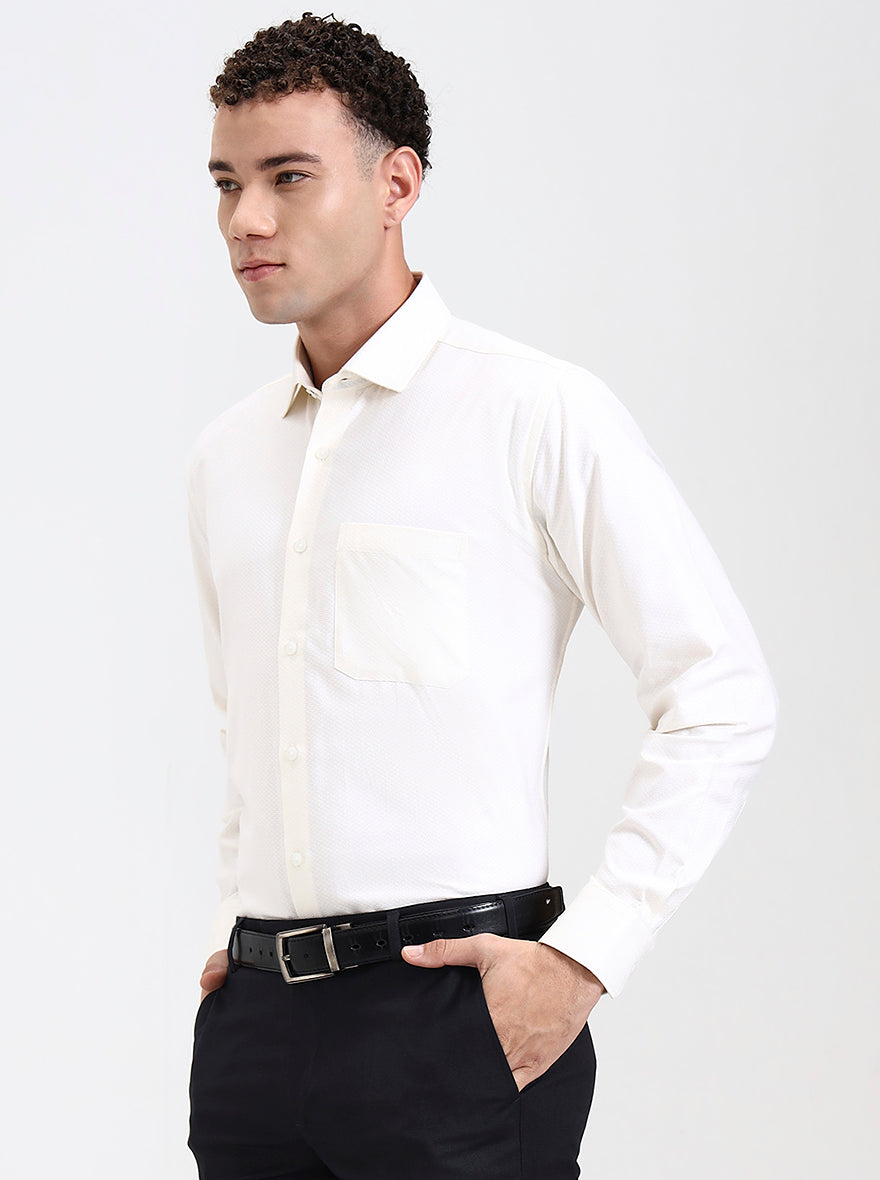 Cream Solid Regular Fit Formal Shirt | JadeBlue