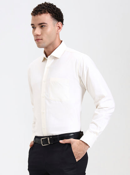 Cream Solid Regular Fit Formal Shirt | JadeBlue