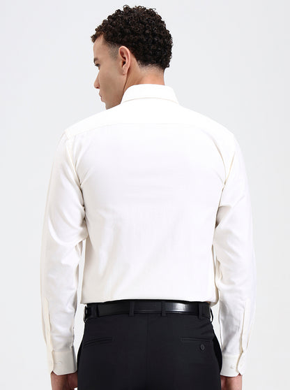 Cream Solid Regular Fit Formal Shirt | JadeBlue