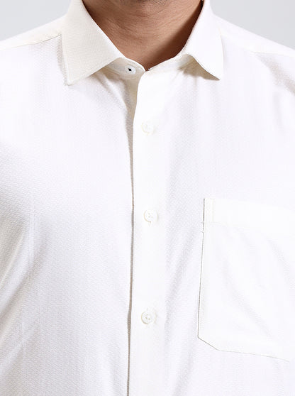 Cream Solid Regular Fit Formal Shirt | JadeBlue