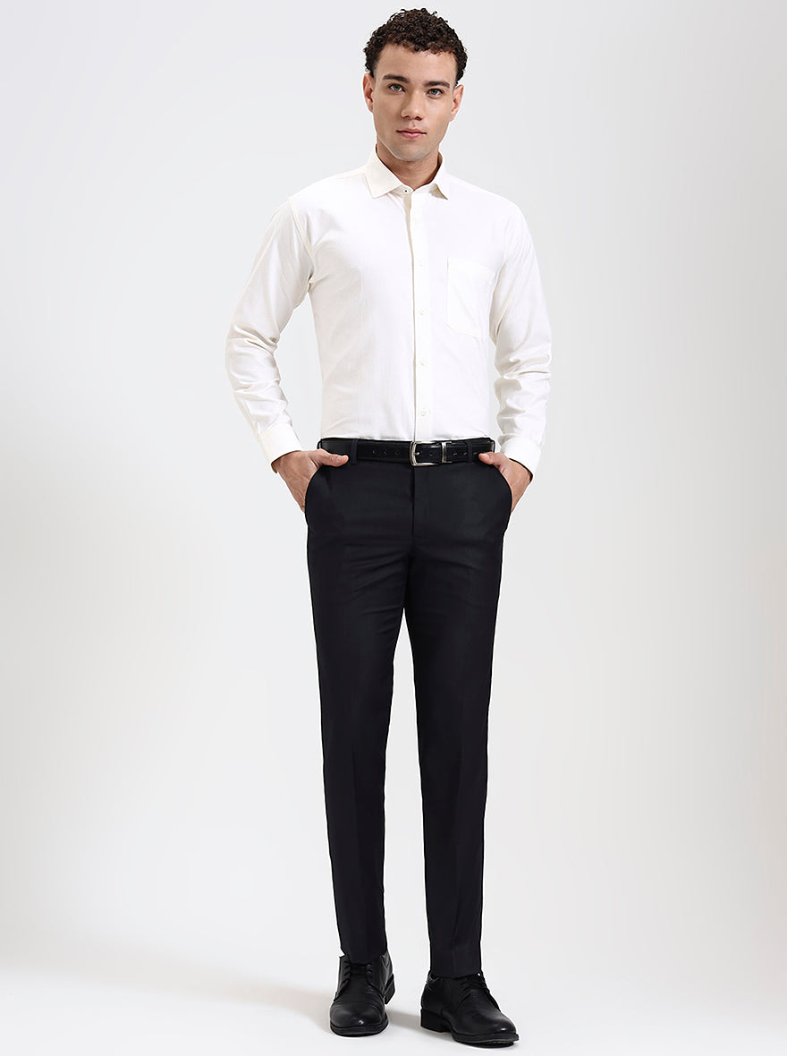 Cream Solid Regular Fit Formal Shirt | JadeBlue