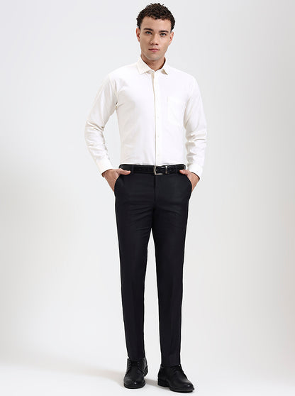 Cream Solid Regular Fit Formal Shirt | JadeBlue