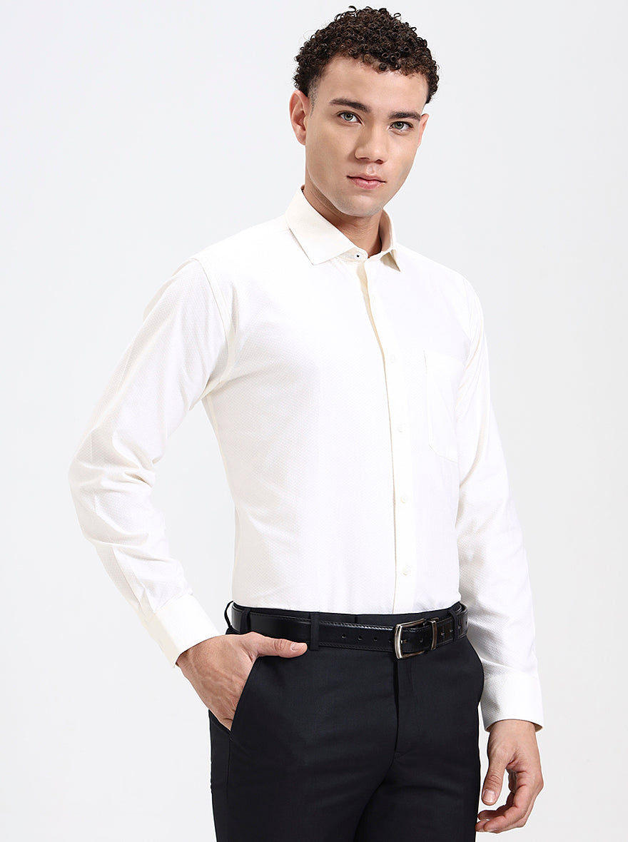 Cream Solid Regular Fit Formal Shirt | JadeBlue