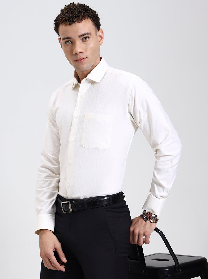 Cream Solid Regular Fit Formal Shirt | JadeBlue