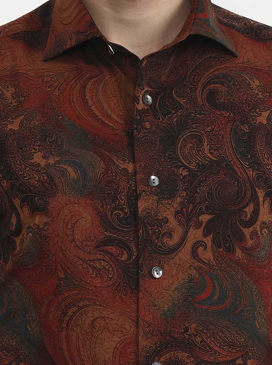 Mustar Black Printed Slim Fit Formal Shirt | JadeBlue Super Luxe