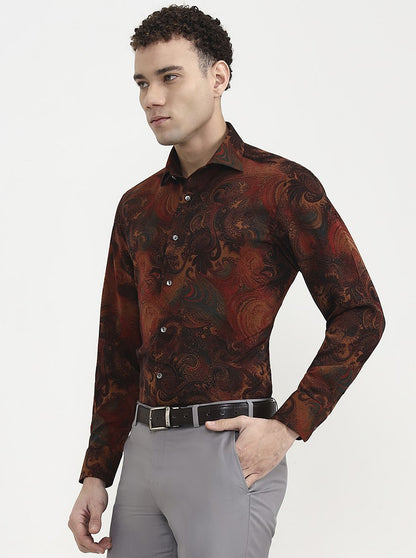 Mustar Black Printed Slim Fit Formal Shirt | JadeBlue Super Luxe