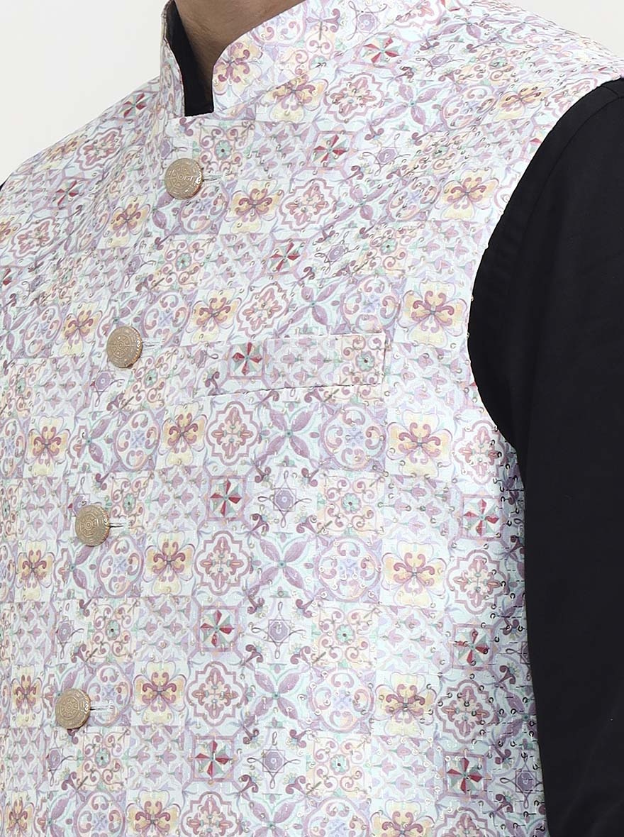Sea Green Printed  Waistcoat | Greenfibre