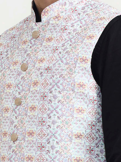 Sea Green Printed  Waistcoat | Greenfibre