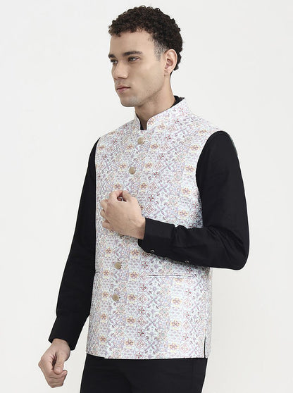 Sea Green Printed  Waistcoat | Greenfibre