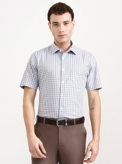 Light Blue &  White Checked Regular Fit Formal Shirt | JadeBlue