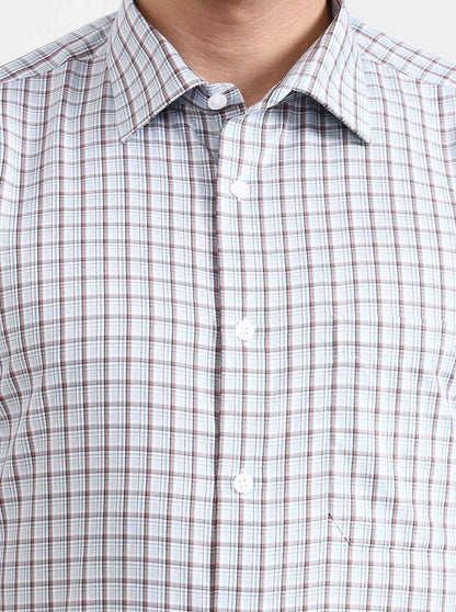 Light Blue &  White Checked Regular Fit Formal Shirt | JadeBlue