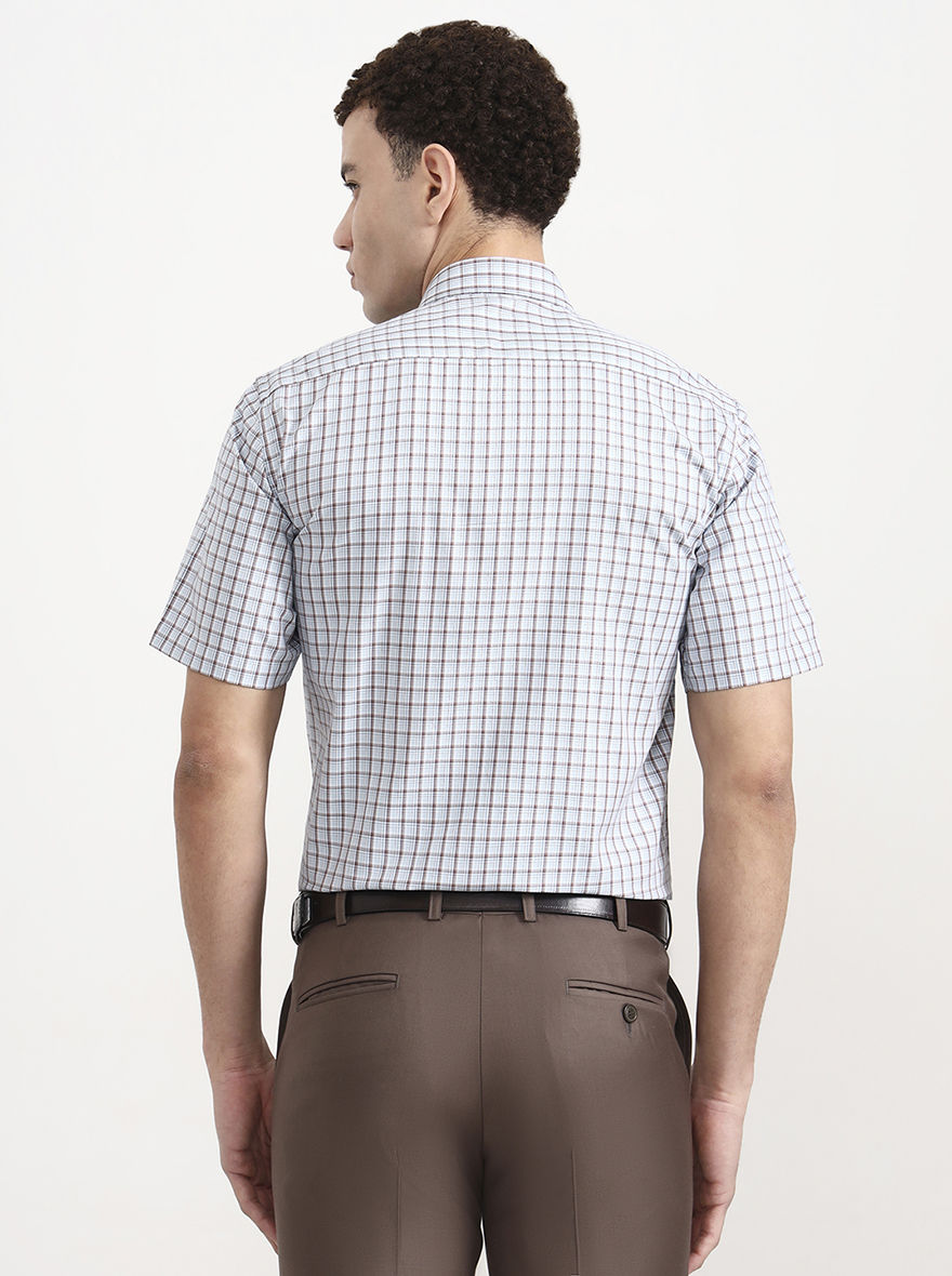 Light Blue &  White Checked Regular Fit Formal Shirt | JadeBlue