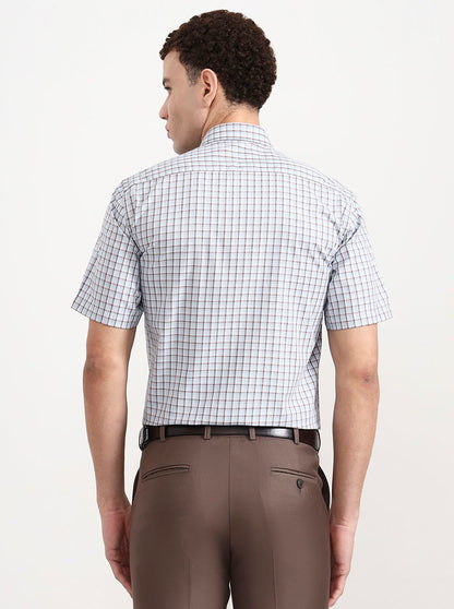 Light Blue &  White Checked Regular Fit Formal Shirt | JadeBlue