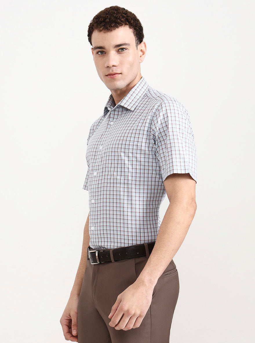 Light Blue &  White Checked Regular Fit Formal Shirt | JadeBlue