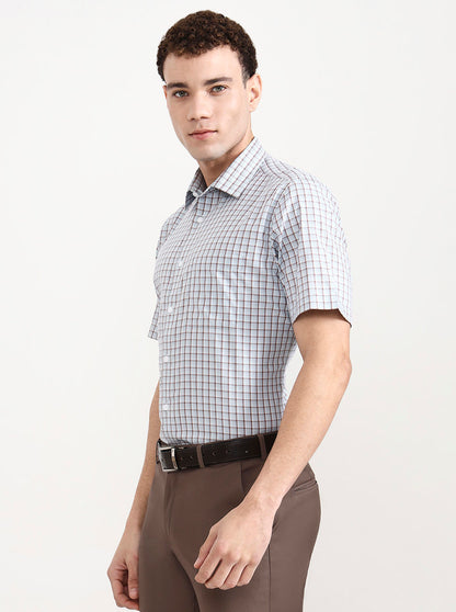 Light Blue &  White Checked Regular Fit Formal Shirt | JadeBlue