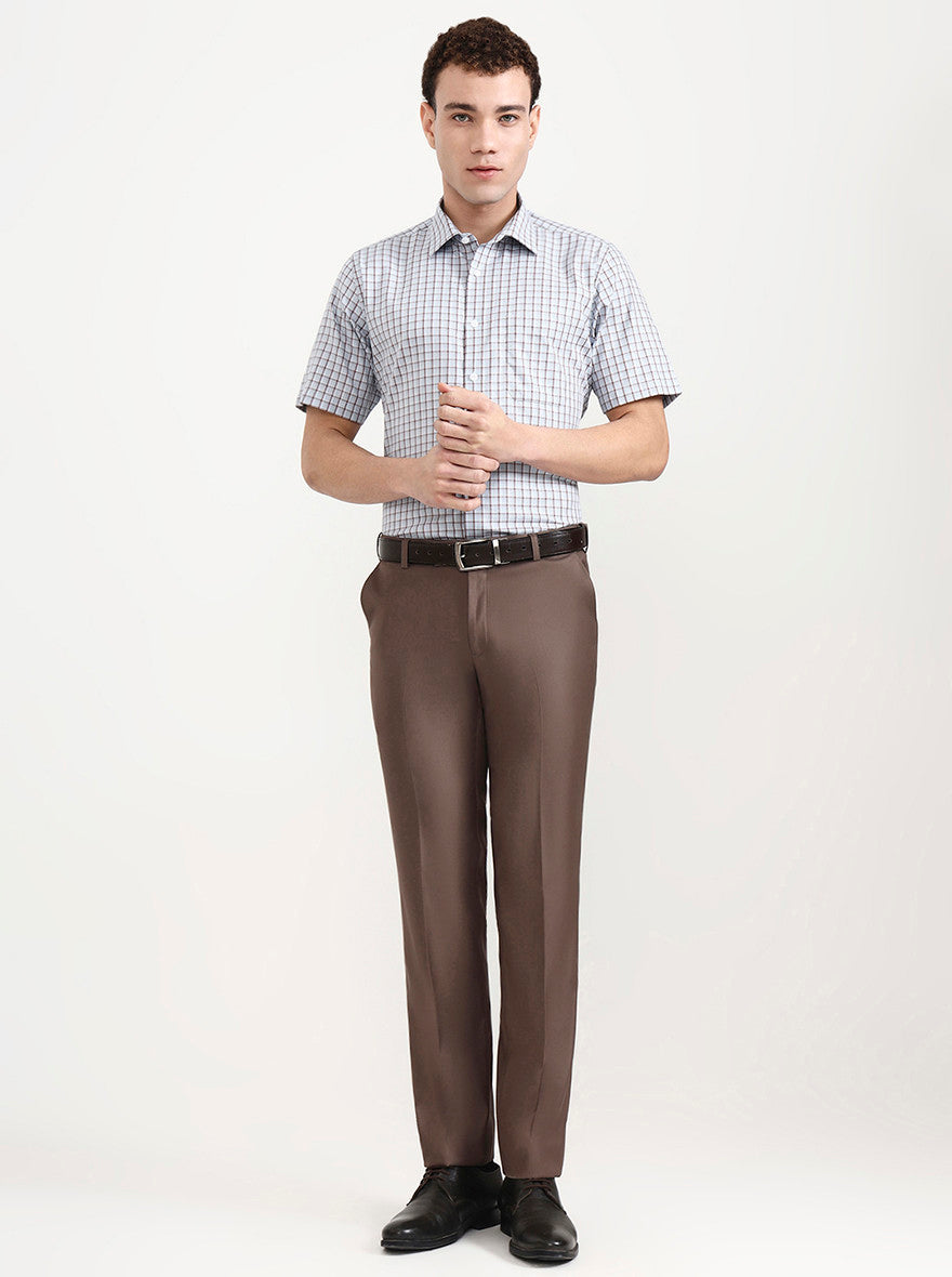 Light Blue &  White Checked Regular Fit Formal Shirt | JadeBlue
