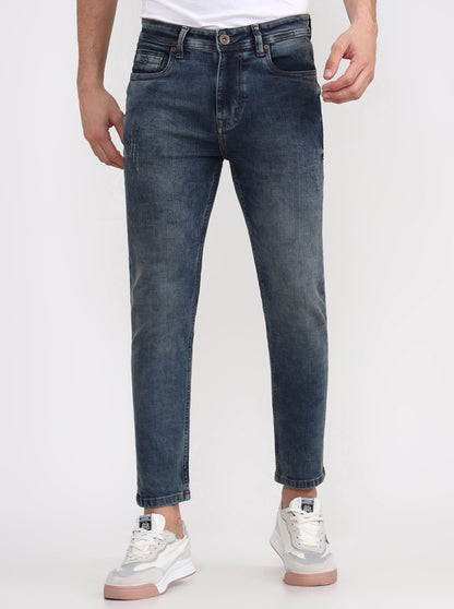 Mid Indigo Blue Washed Rider Fit Jeans | JadeBlue