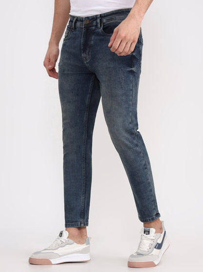 Mid Indigo Blue Washed Rider Fit Jeans | JadeBlue