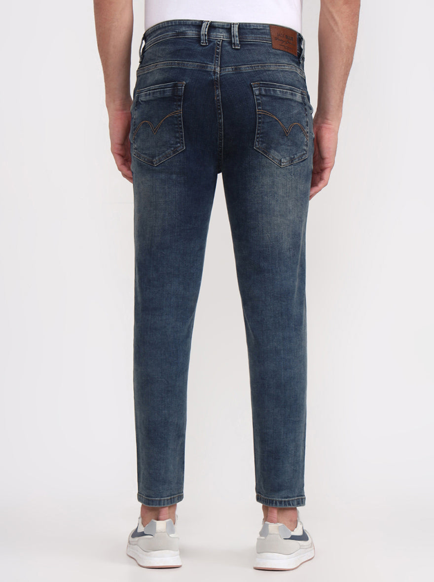 Mid Indigo Blue Washed Rider Fit Jeans | JadeBlue