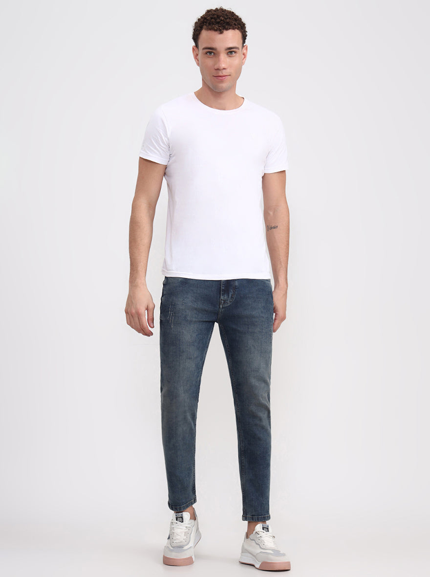 Mid Indigo Blue Washed Rider Fit Jeans | JadeBlue