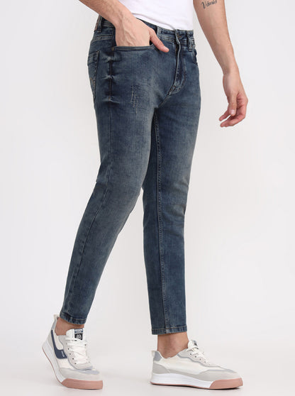 Mid Indigo Blue Washed Rider Fit Jeans | JadeBlue