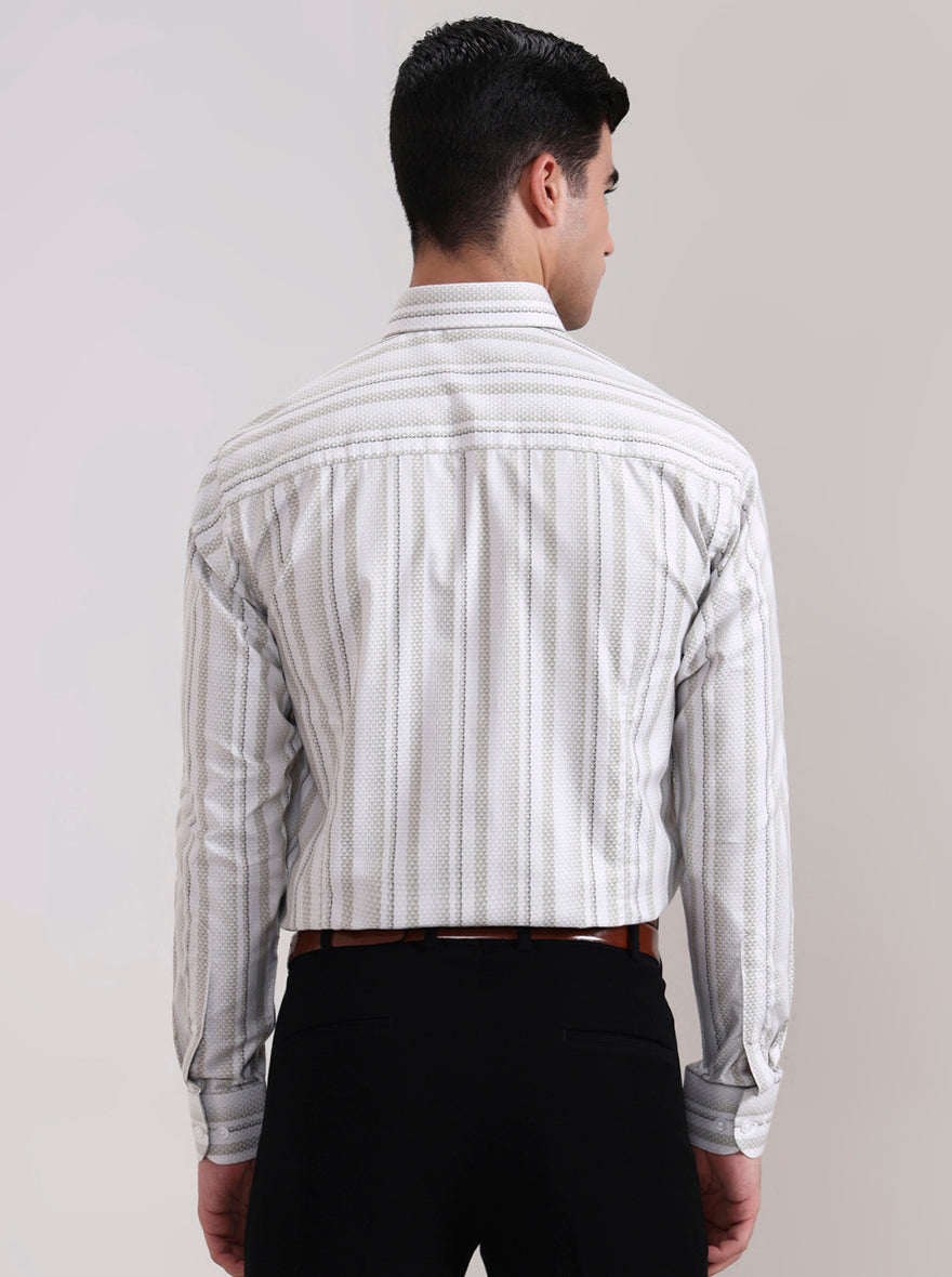Cream Striped Slim Fit Formal Shirt | Metal