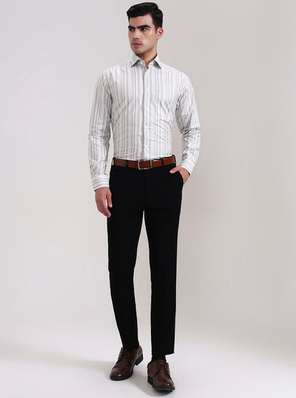Cream Striped Slim Fit Formal Shirt | Metal