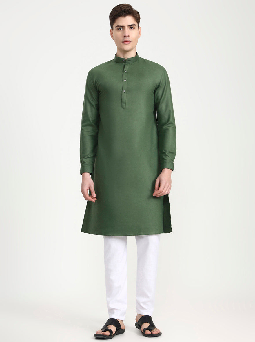 Green Solid Modi Kurta | JadeBlue