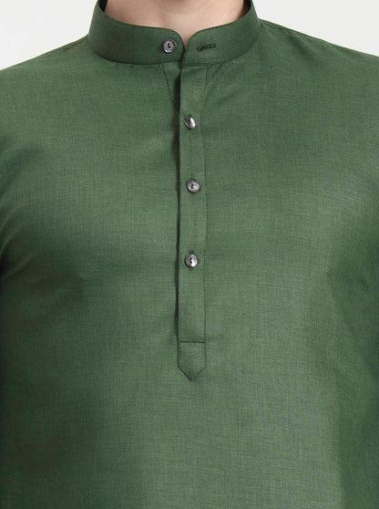 Green Solid Modi Kurta | JadeBlue