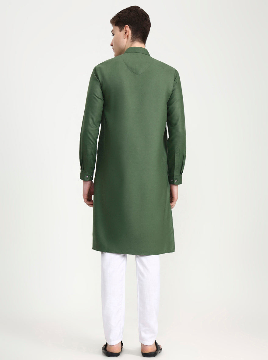 Green Solid Modi Kurta | JadeBlue