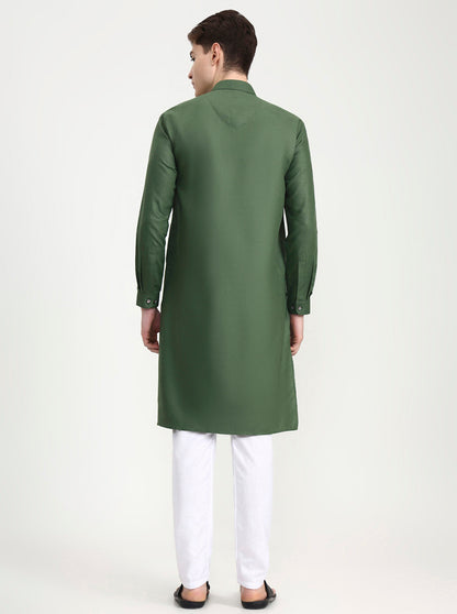 Green Solid Modi Kurta | JadeBlue