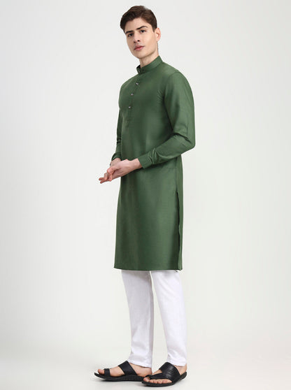 Green Solid Modi Kurta | JadeBlue