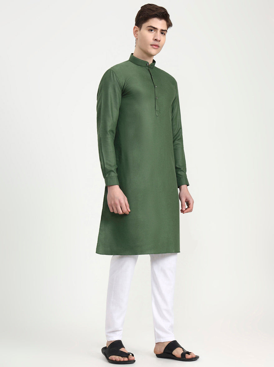 Green Solid Modi Kurta | JadeBlue