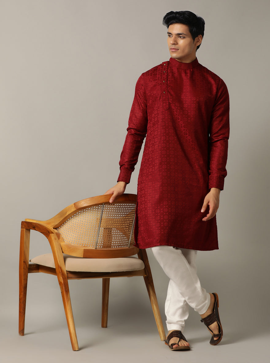 Maroon Self Design Kurta | The Kurta Company