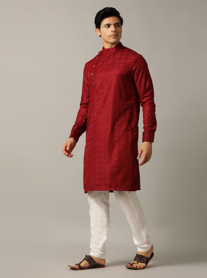 Maroon Self Design Kurta | The Kurta Company