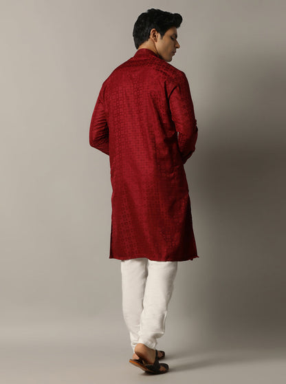 Maroon Self Design Kurta | The Kurta Company
