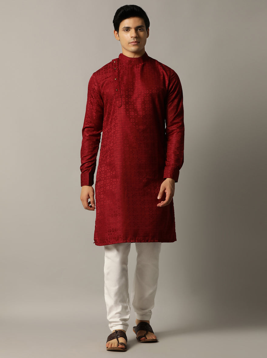 Maroon Self Design Kurta | The Kurta Company