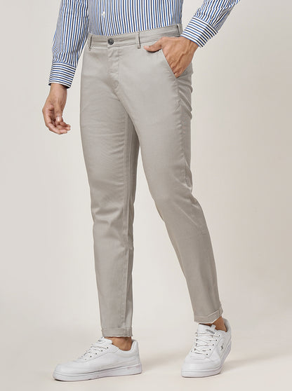 Light Grey Solid Neo Fit Casual Trouser | Greenfibre