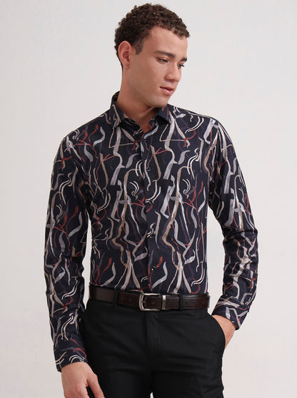 Blue Printed Slim Fit Party Wear Shirt | Wyre