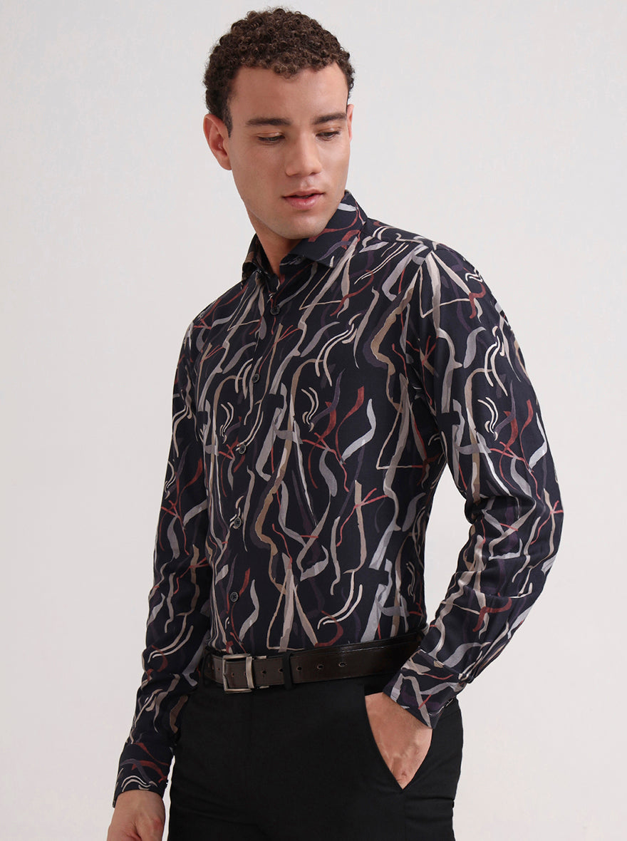 Blue Printed Slim Fit Party Wear Shirt | Wyre