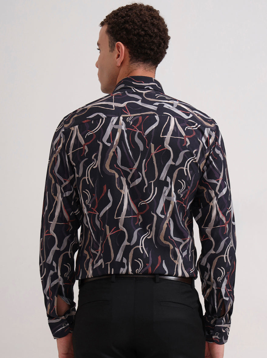 Blue Printed Slim Fit Party Wear Shirt | Wyre