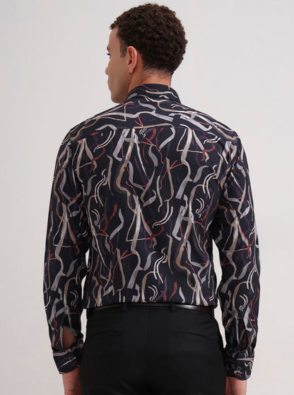 Blue Printed Slim Fit Party Wear Shirt | Wyre