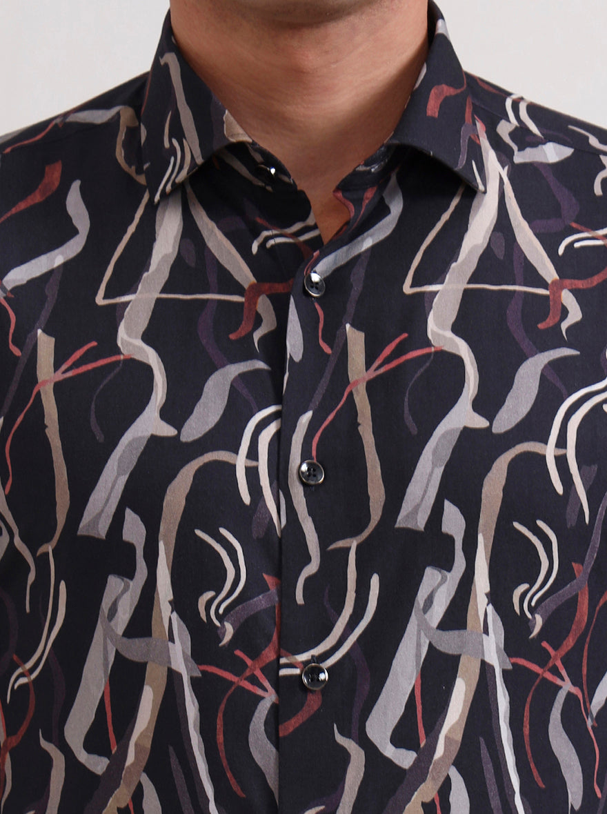 Blue Printed Slim Fit Party Wear Shirt | Wyre